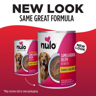 Show full view: Nulo Land & Sea Grain-Free Lamb & Herring in Broth Pate Wet Dog Food, 12-oz can, case of 5 slide 3 of 11