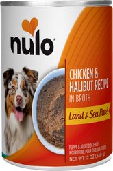 Nulo Land & Sea Grain-Free Chicken & Halibut in Broth Pate Wet Dog Food, 12-oz can, case of 5