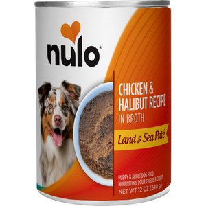 Nulo Land & Sea Grain-Free Chicken & Halibut in Broth Pate Wet Dog Food, 12-oz can, case of 5