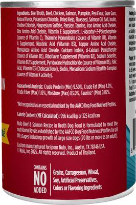 Show full view: Nulo Land & Sea Grain-Free Beef & Salmon in Broth Pate Wet Dog Food, 12-oz can, case of 5 slide 4 of 11