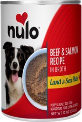 Nulo Land & Sea Grain-Free Beef & Salmon in Broth Pate Wet Dog Food, 12-oz can, case of 5