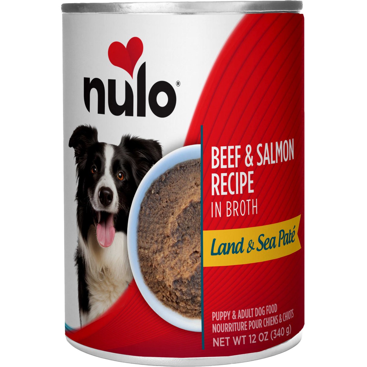 Nulo Land & Sea Grain-Free Beef & Salmon in Broth Pate Wet Dog Food, 12-oz can, case of 5
