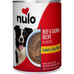 Nulo Land & Sea Grain-Free Beef & Salmon in Broth Pate Wet Dog Food, 12-oz can, case of 5