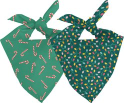 Dog Bandana Co. Christmas Light & Candy Cane Dog Bandana, Green, Medium: 15 to 19-in neck