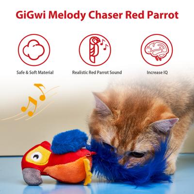 Show full view: Gigwi Melody Chaser Squeaky Parrot Cat Toy, Red slide 4 of 8