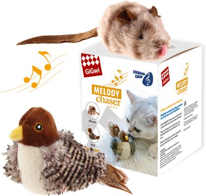 Show full view: Gigwi Melody Chaser Squeaky Bird & Mouse Cat Toy, Brown slide 8 of 9