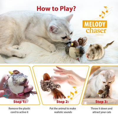 Show full view: Gigwi Melody Chaser Squeaky Bird & Mouse Cat Toy, Brown slide 5 of 9