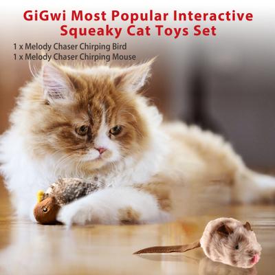 Show full view: Gigwi Melody Chaser Squeaky Bird & Mouse Cat Toy, Brown slide 4 of 9
