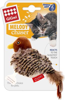 Show full view: Gigwi Melody Chaser Squeay Bird Cat Toy, Brown slide 9 of 10