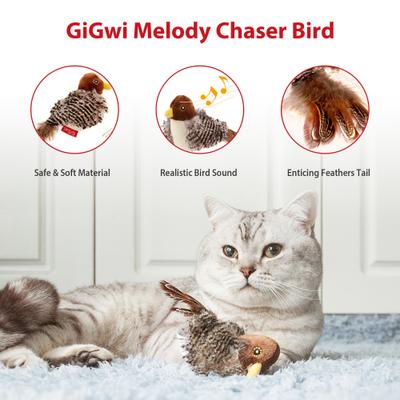 Show full view: Gigwi Melody Chaser Squeay Bird Cat Toy, Brown slide 3 of 10