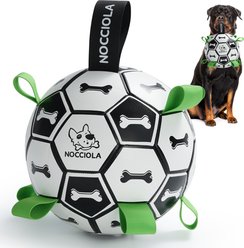Nocciola Soccer Ball with Straps Interactive Dog Toy, Black & White, 9-in