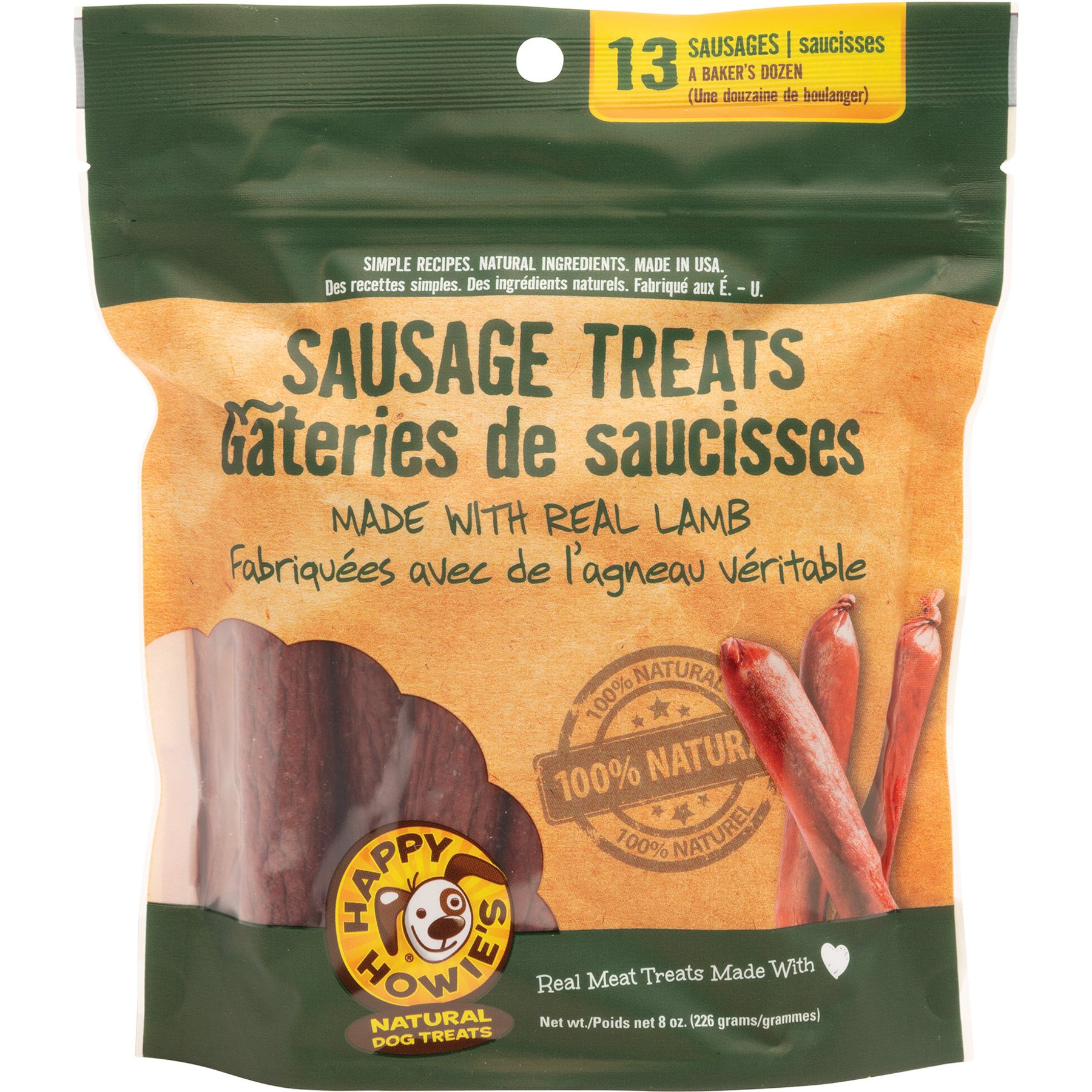 Happy Howie's Baker's Dozen 4-in Lamb Sausage Dog Treats, 13 count pouch