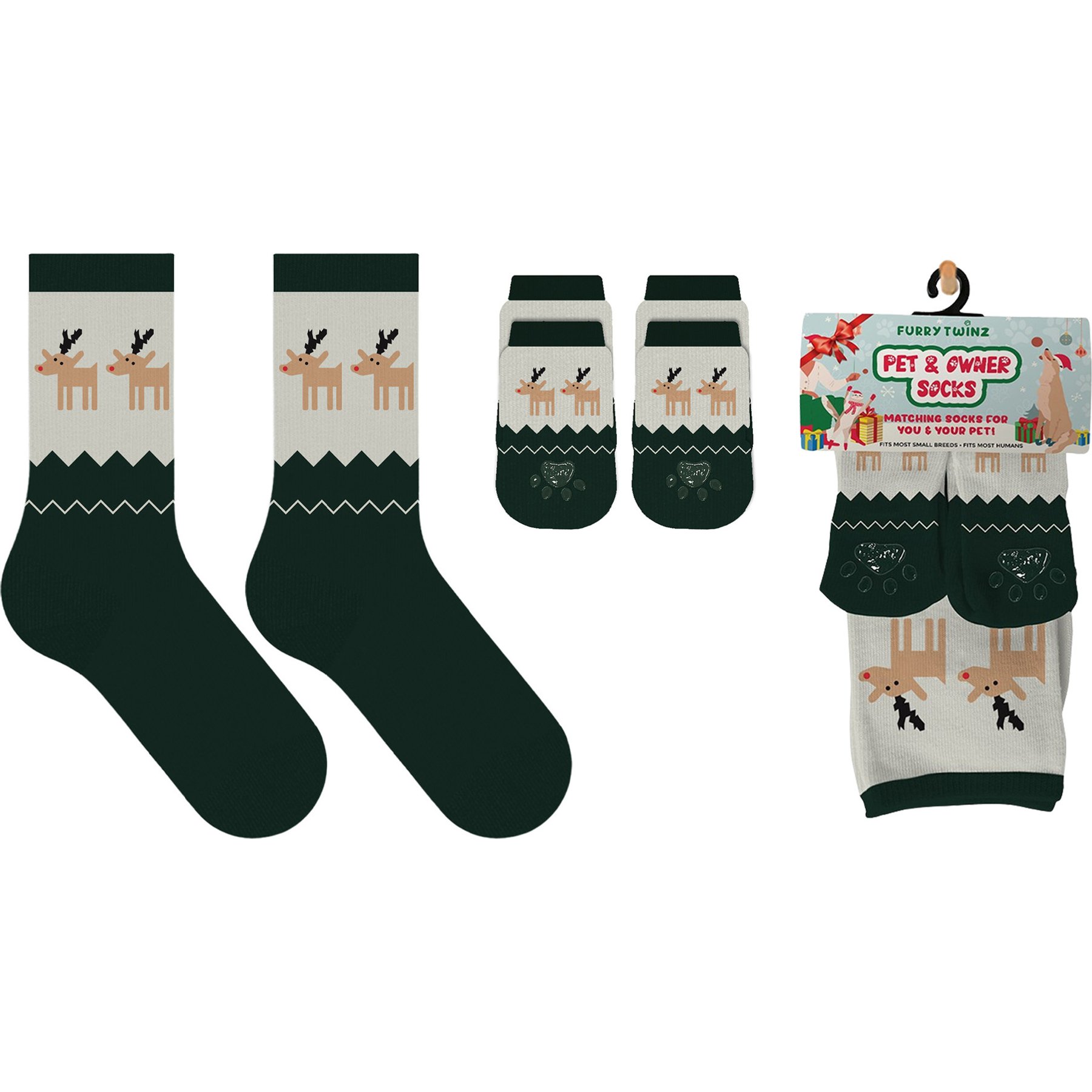 Furry Twinz Reindeer Run Christmas Matching Pet & Owner Fun Socks