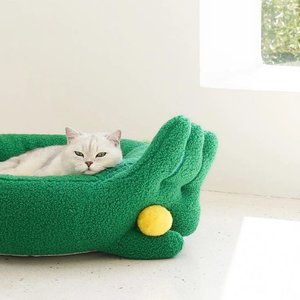 NonoPets Round Cozy Washable Plush Indoor Warming Calming Nest Dog & Cat Bed, Green, Medium