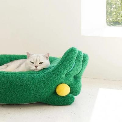 Show full view: NonoPets Round Cozy Washable Plush Indoor Warming Calming Nest Dog & Cat Bed, Green, Medium slide 3 of 6