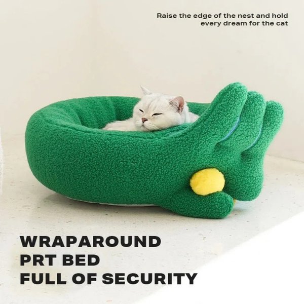 Show full view: NonoPets Round Cozy Washable Plush Indoor Warming Calming Nest Dog & Cat Bed, Green, Medium slide 3 of 5