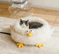 NonoPets Indoor Comfortable Plush Chicken House Small Dog & Cat Bed with Removable Cushion, White, Medium