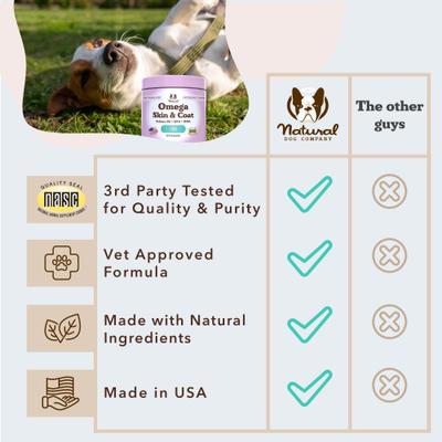 Show full view: Natural Dog Company Omega Chews Supplement for Dogs, 180 count slide 5 of 8