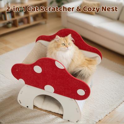 Show full view: Happy & Polly Dual-Layer Mushroom Cat Scratcher Bed slide 2 of 8