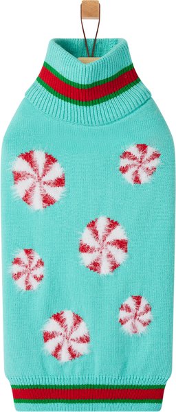Show full view: Frisco Holiday Peppermint Dog & Cat Sweater, Mint, Medium slide 4 of 10