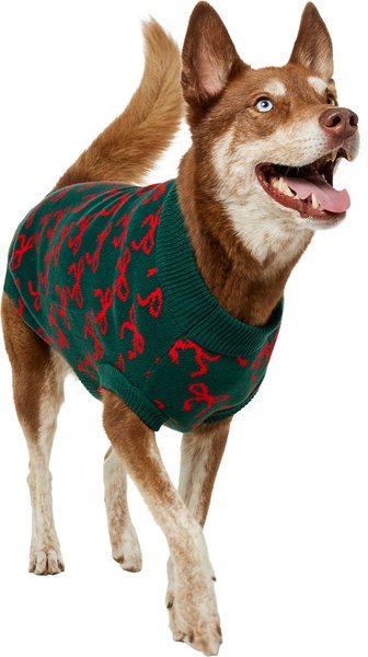 Show full view: Frisco Holiday Bows Dog & Cat Sweater, Green, X-Large slide 1 of 9