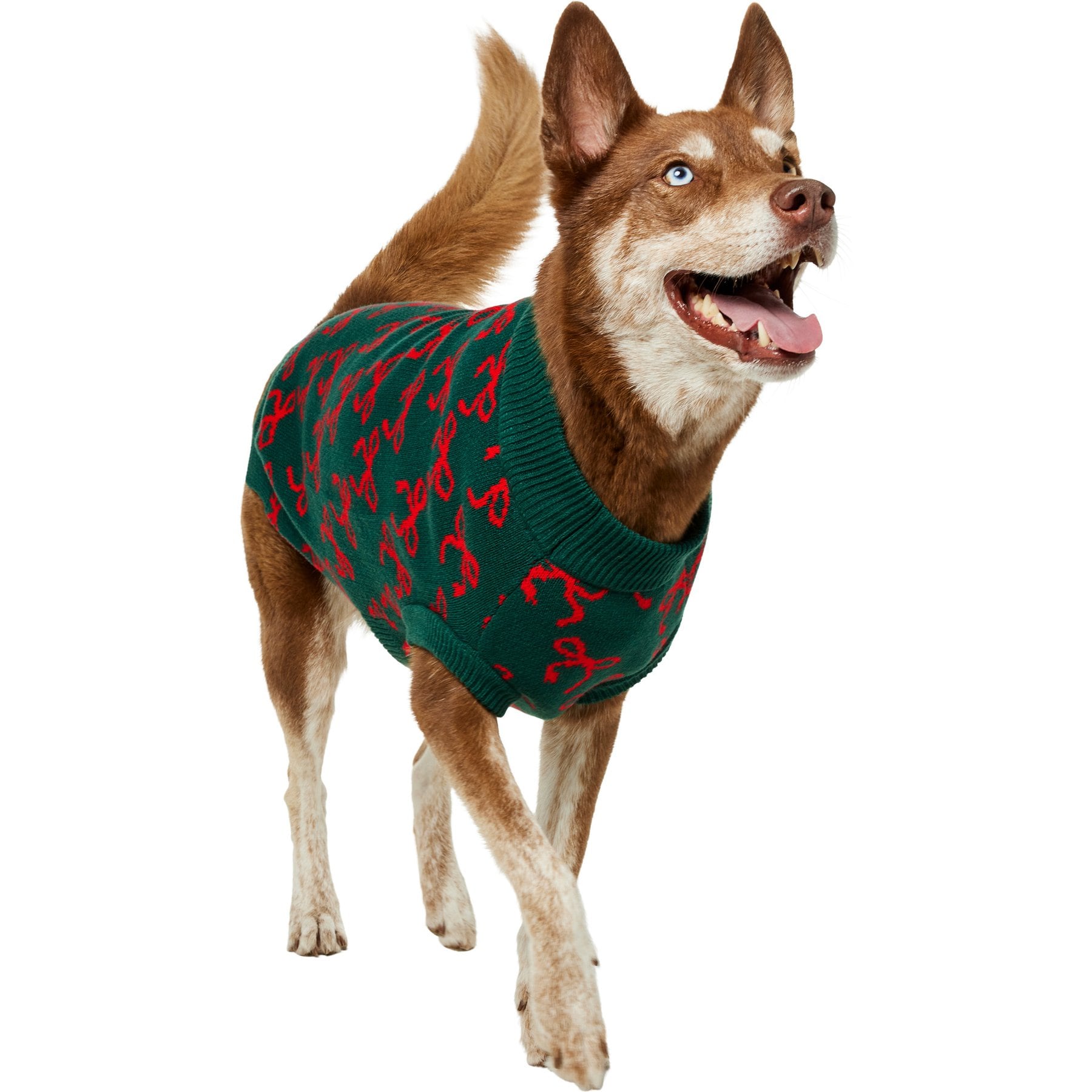 Frisco Christmas Bows Dog & Cat Sweater, Green, X-Large