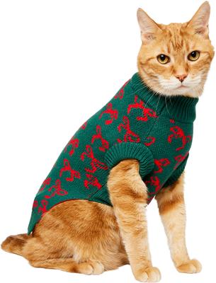 Show full view: Frisco Christmas Bows Dog & Cat Sweater, Green, Small slide 2 of 11