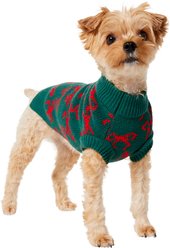 Frisco Christmas Bows Dog & Cat Sweater, Green, X-Small