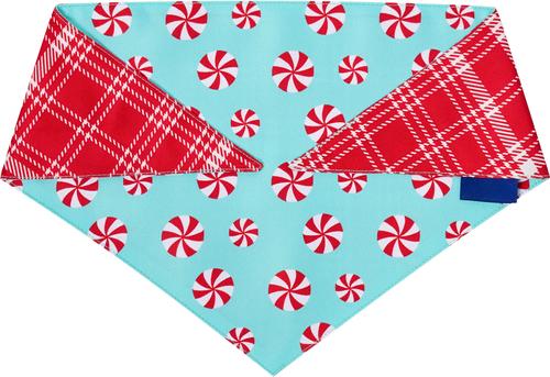 Show full view: Frisco Christmas Peppermint and Plaid Reversible Dog & Cat Bandana, Medium/Large slide 4 of 9