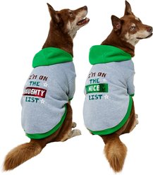 Frisco Flip Sequin Naughty/Nice List Dog & Cat Hoodie, Heather Gray, X-Large