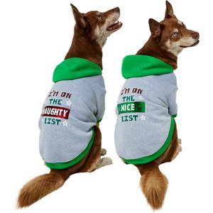 Frisco Flip Sequin Naughty/Nice List Dog & Cat Hoodie, Heather Gray, X-Large