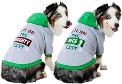 Frisco Flip Sequin Naughty/Nice List Dog & Cat Hoodie, Heather Gray, Large