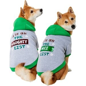 Frisco Flip Sequin Naughty/Nice List Dog & Cat Hoodie, Heather Gray, Medium