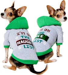 Frisco Flip Sequin Naughty/Nice List Dog & Cat Hoodie, Heather Gray, X-Small