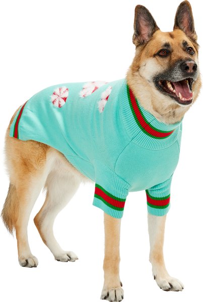 Show full view: Frisco Holiday Peppermint Dog & Cat Sweater, Mint, XX-Large slide 1 of 9