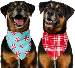 Frisco Christmas Peppermint and Plaid Reversible Dog & Cat Bandana, X-Large/XX-Large