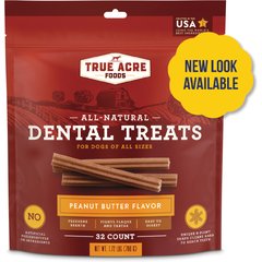True Acre Foods, All-Natural Dental Chew Sticks, Peanut Butter Flavor (NOW CHEWY NAMED), 32 count