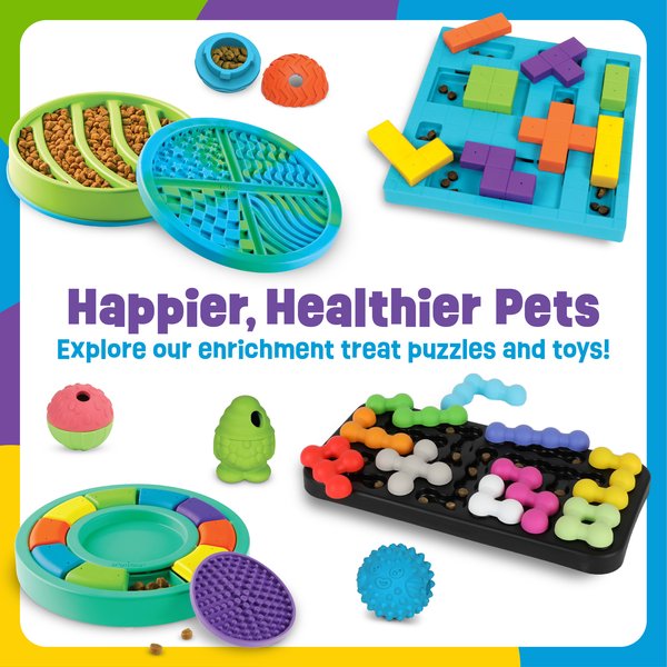 Show full view: Brightkins Spin & Seek Hexagon Treat Dispensing Dog Toy, Multi Color, 9.84 x 8.5 x 1.77-in slide 7 of 9