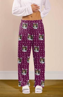 Show full view: ISlide Personalized Cat Mom Cat Pajama Bottoms, Magenta, Small slide 2 of 3