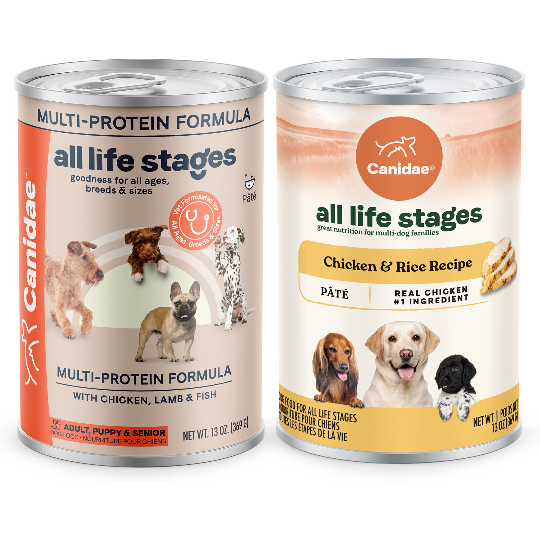 CANIDAE Chicken, Lamb & Fish Formula + Chicken & Rice Formula Canned Dog Food