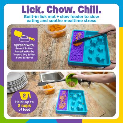 Show full view: Brightkins Square 2-in-1 Slow Feeder & Lick Mat Treat Dispensing Dog Toy, Multi Color, 9.64 x 9.64 x 1.89-in slide 6 of 10