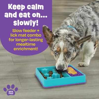 Show full view: Brightkins Square 2-in-1 Slow Feeder & Lick Mat Treat Dispensing Dog Toy, Multi Color, 9.64 x 9.64 x 1.89-in slide 2 of 10