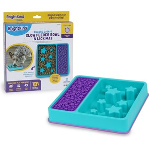 Brightkins Square 2-in-1 Slow Feeder & Lick Mat Treat Dispensing Dog Toy, Multi Color, 9.64 x 9.64 x 1.89-in