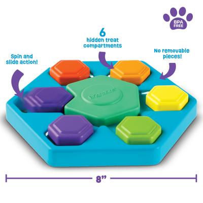Show full view: Brightkins Spin & Seek Hexagon Treat Dispensing Dog Toy, Multi Color, 9.84 x 8.5 x 1.77-in slide 3 of 9
