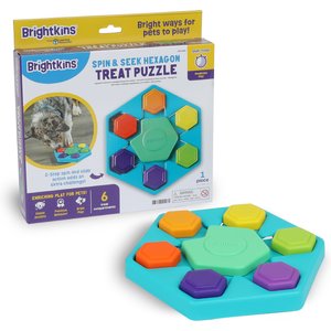 Brightkins Spin & Seek Hexagon Treat Dispensing Dog Toy, Multi Color, 9.84 x 8.5 x 1.77-in