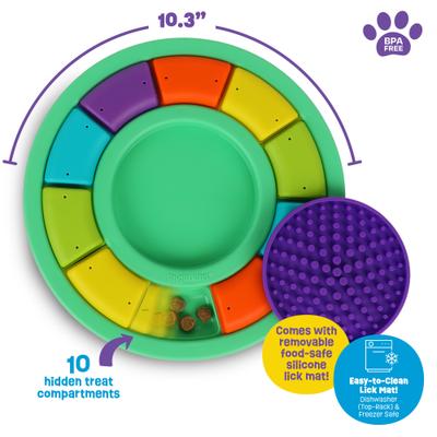 Show full view: Brightkins Color Wheel Treat Dispensing Dog Toy with Lick Mat, Multi Color, 10.3 x 10.3 x 2-in slide 3 of 10