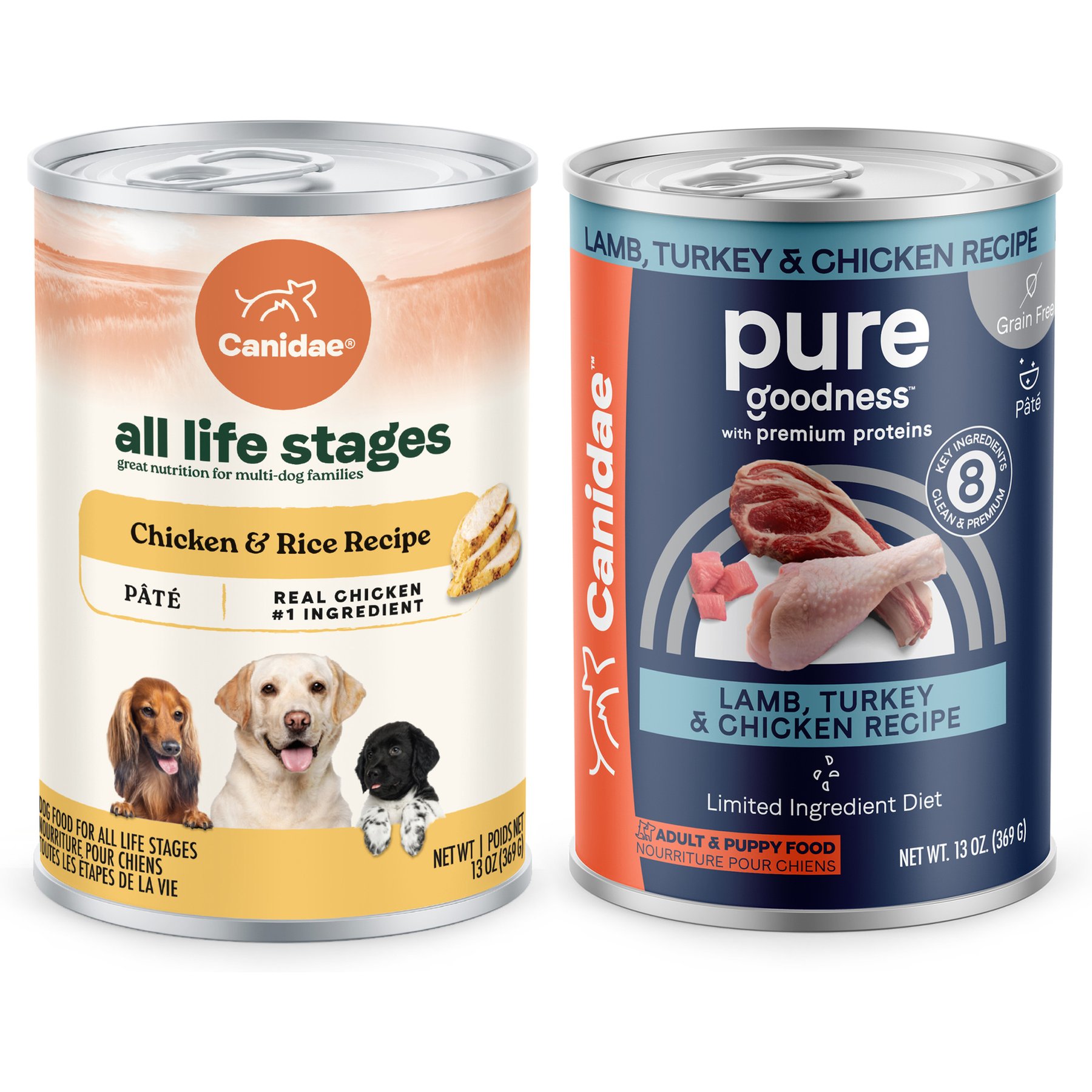 CANIDAE PURE Limited Ingredient Lamb, Turkey & Chicken Recipe + Chicken & Rice Formula Canned Dog Food