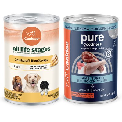 CANIDAE CANIDAE PURE Limited Ingredient Lamb, Turkey & Chicken Recipe + Chicken & Rice Formula Canned Dog Food