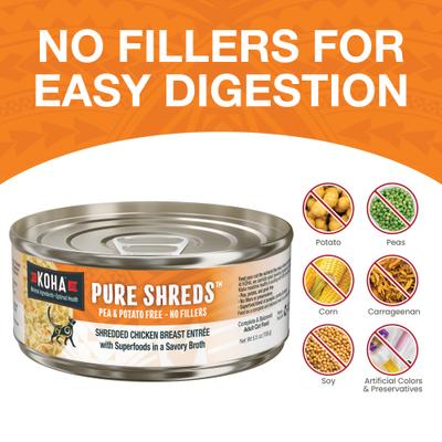 Show full view: KOHA Pure Shreds Chicken Breast Entrée Grain-Free Wet Cat Food, 5.5-oz can, case of 12 slide 5 of 8