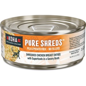 KOHA Pure Shreds Chicken Breast Entrée Grain-Free Wet Cat Food, 5.5-oz can, case of 12
